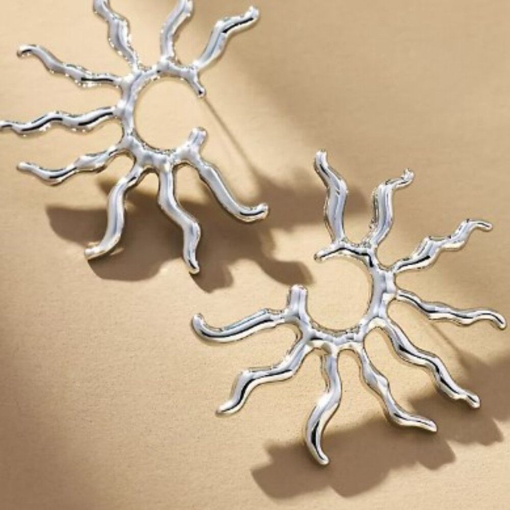 NEW Silver Sunburst Squiggle Post Earrings